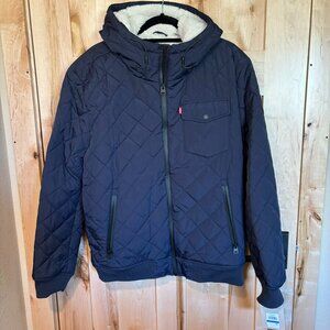 New Levi's High Loft Insulated Fleece Lined hooded Jacket XL Navy Blue LM1RN592